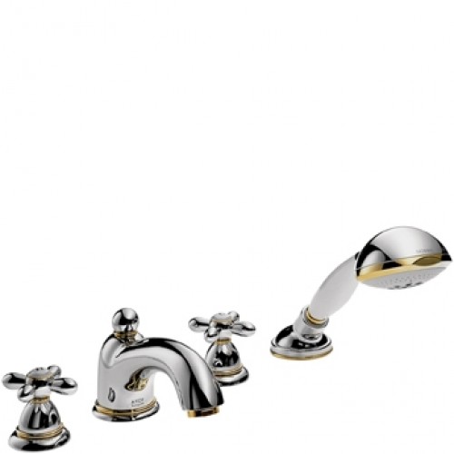 Hansgrohe AXOR CARLTON Čtyřot. armatura na van. sokl s kříž. kohouty, chrom/zlato 17451090