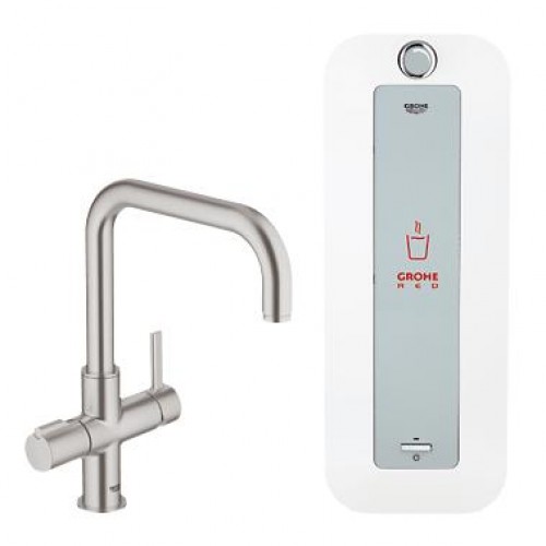 GROHE Red Duo páková dřezová baterie a combi-boiler (8 l), Supersteel 30156DC0