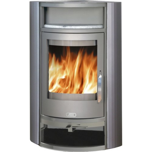 ABX Polar 4656-6-IV rohový, krbová kamna na dřevo, šedý plech, pícka mastek