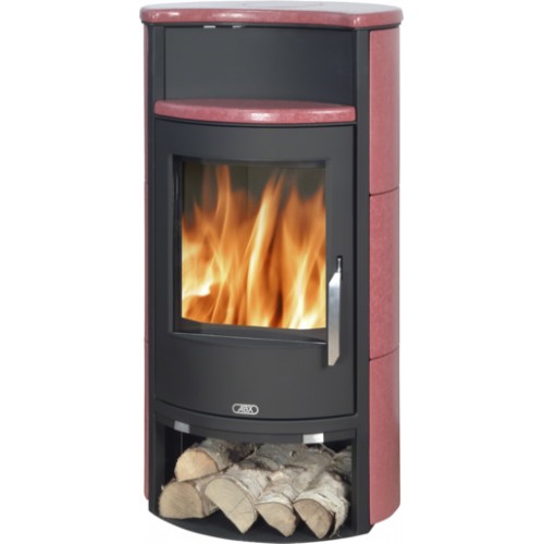 ABX Pori 4671-5, krbová kamna na dřevo, černý plech + kachle rubín, vč. horní desky