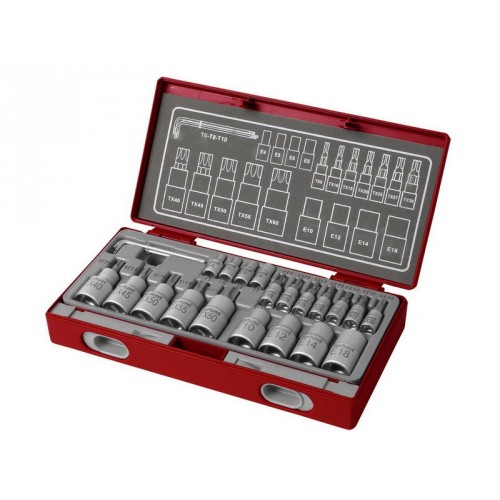 FORTUM klíče nástrčné a zástrčné TORX, sada 23ks 1/4", 1/2" 4700021