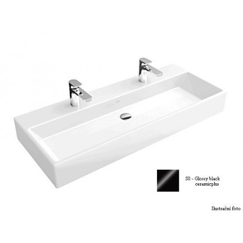 Villeroy & Boch Memento Umyvadlo 1200x470 mm pro dvě 1otvorové armatury, glossy black ceramicplus