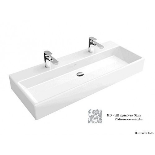 Villeroy & Boch Memento Umyvadlo k montáži s nábytkem 1200x470 mm, pro dvě 1otvorové armatury, bílá alpin New Glory Platinum ceramicplus