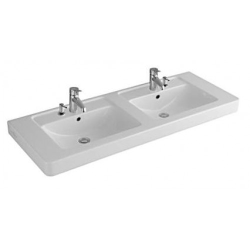 Villeroy & Boch Subway Dvojumyvadlo na skříňku 1300x485 mm, pro dvě 1otvorové armatury, bílá alpin ceramicplus