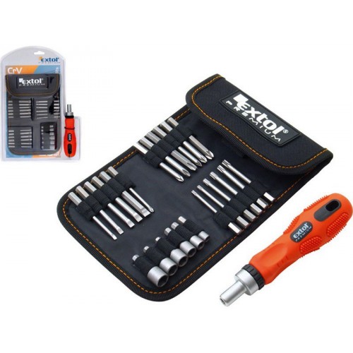 EXTOL PREMIUM šroubovák s ráčnou a sadou hrotů 26ks 8819102