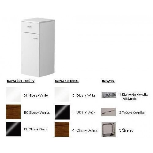 Villeroy & Boch Central Line Fashion Boční skříňka 350x800x370 mm, panty vlevo, White, úchytka tyčová, čelní stěna White