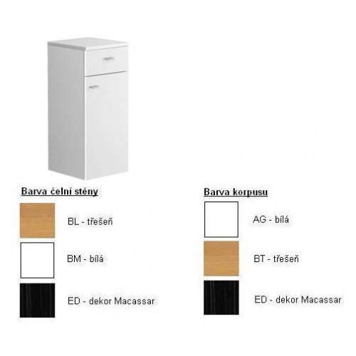 Villeroy & Boch Central Line Boční skříňka 350x800x370 mm,panty vpravo, korpus třešeň,čelní stěna bílá
