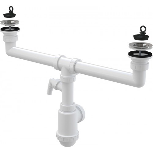 ALCAPLAST Sifon pro dvoudřez s nerezovými mřížkami průměr 70mm a přípojkou A449P