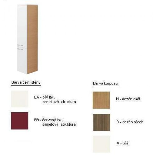 Villeroy & Boch Lifetime Vysoká skříňka 350x1720x380 mm, s hmat, panty vpravo, červený lak, dezén akát