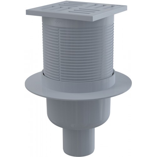 ALCAPLAST Podlahová vpust 105 × 105/50 přímá, mřížka šedá APV6111