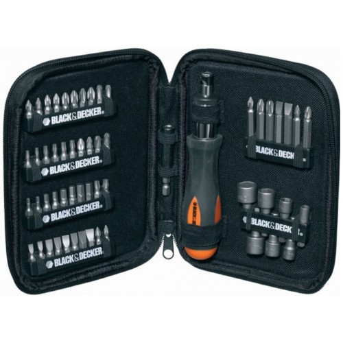 Black & Decker Sada bitů a nástrčných klíčů s ráčnovým šroubovákem 56 dílná A7104-XJ