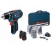 BOSCH GSR 12V-15 Professional Vrtací šroubovák + 25ks sada bitů, 7ks vrtáků do dřeva, 7ks vrtáků do kovu + taška 0615990GB0