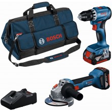 BOSCH PROFESSIONAL 2dílná sada 18V nářadí GSR + GWS + (2× 4,0 Ah + GAL, brašna) 0615A5007N