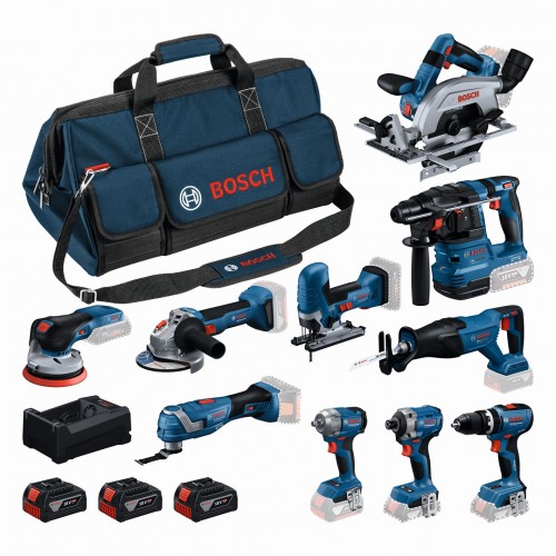 BOSCH 10dílná sada 18V nářadí GSB+GBH+GWS+GDR+GKS+GSA+GOP+GST+GDS+GEX+3x5,0Ah 0615A500EH BOSCH 10dílná sada 18V nářadí GSB+GBH+GWS+GDR+GKS+GSA+GOP+GST+GDS+GEX+3x5,0Ah 0615A500EH