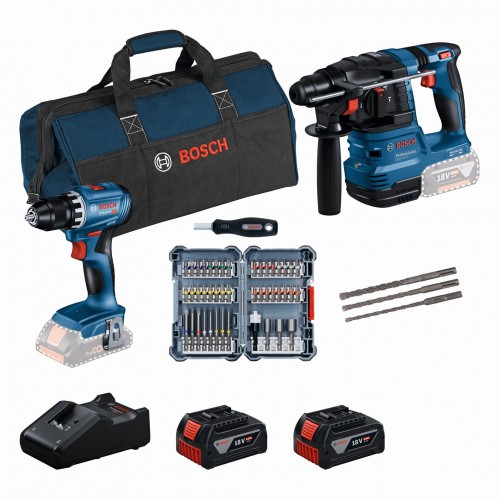 BOSCH Set18V GSR18V-45 GBH 18V 22 bity45x SDS-plus-53ks 2×4.0Ah GAL18V-40 karton 0615V0003D