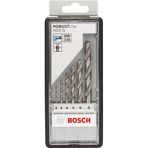 BOSCH Sada spirálových vrtáků do kovu HSS-G, Robust Line, 135° 2–8 mm, 6 kusů 2607010529