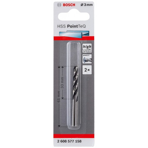 BOSCH Spirálový vrták HSS PointTeQ 3,0 x 33 mm, 2ks 2608577158