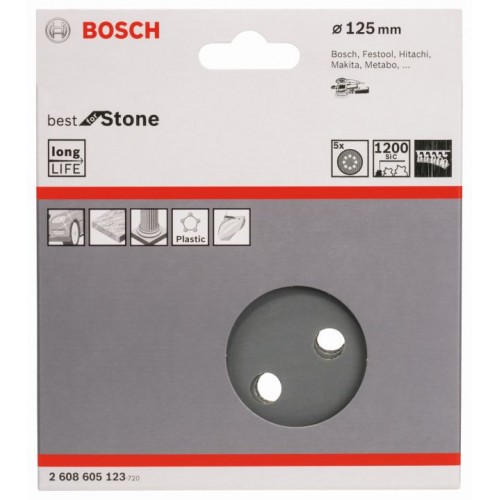 BOSCH Brusný papír F355, balení 5 ks 125 mm, 1200 2608605123