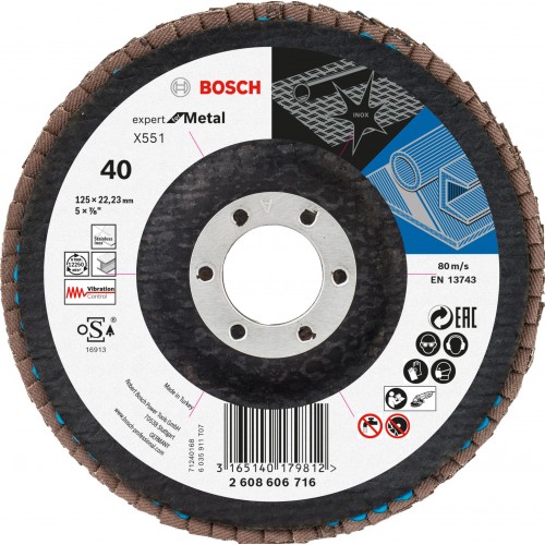 BOSCH Expert for Metal Lamelový brusný kotouč X551, 125x22,23mm, 40, 2608606716