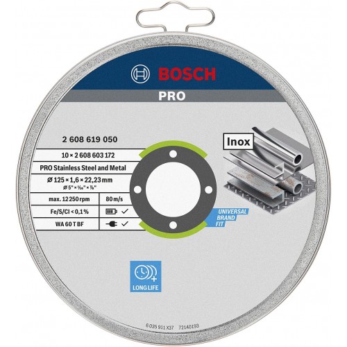 BOSCH Řezací kotouč PRO Stainless Steel and Metal, 125 × 1,6 × 22,23 mm 2608619050