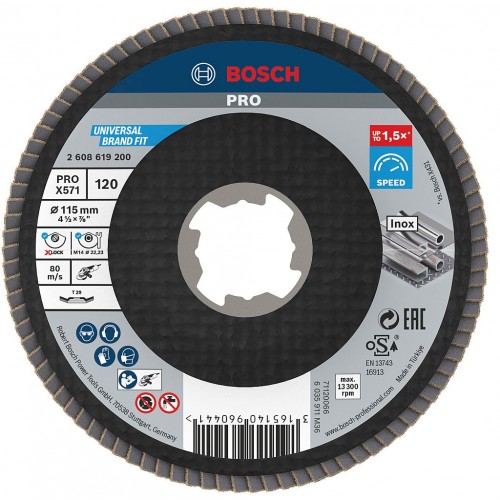 BOSCH Lamelový brusný kotouč PRO X571, lomené provedení, 115 mm, G120, X-Lock 2608619200