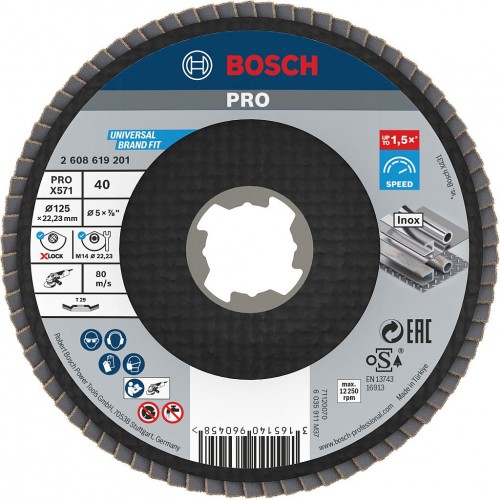 BOSCH Lamelový brusný kotouč PRO X571, lomené provedení, 125 mm, G40, X-Lock 2608619201