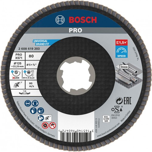 BOSCH Lamelový brusný kotouč PRO X571, lomené provedení, 125 mm, G80, X-Lock 2608619203