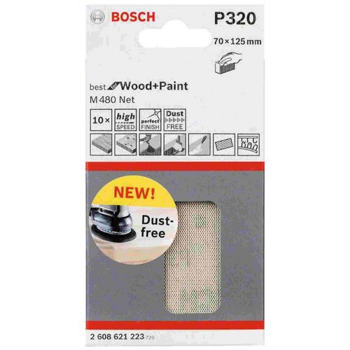 BOSCH Brusný papír M480 Best for Wood and Paint, 70 x 125 mm, 320, 10 ks 2608621223