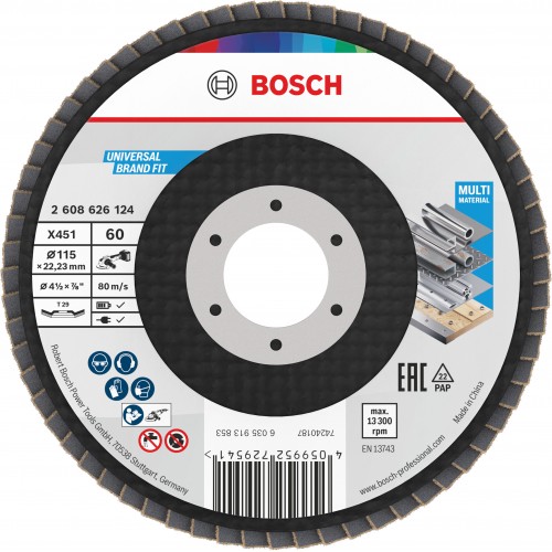 BOSCH Lamelový brusný kotouč X451, 115 × 22,23 mm, G60, T29, 2608626124