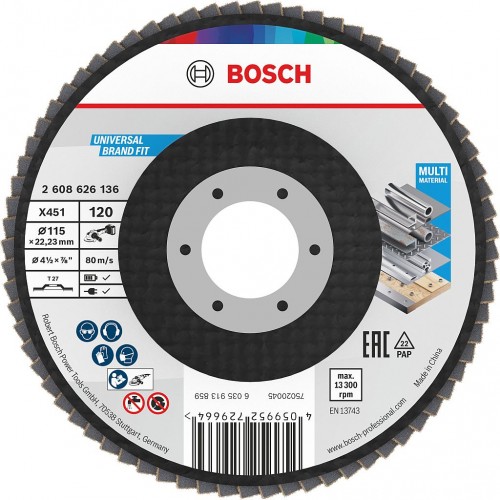 BOSCH Lamelový brusný kotouč X451, 115 × 22,23 mm, G120, T27 2608626136