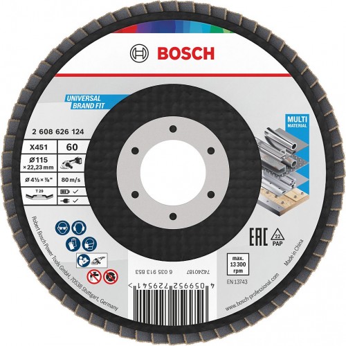BOSCH Lamelový brusný kotouč X451, 115 × 22,23 mm, G60, T29, 15 ks 2608626168