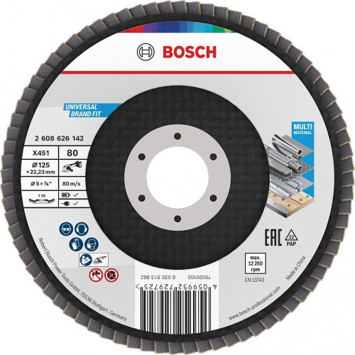 BOSCH Lamelový brusný kotouč X451, 125 × 22,23 mm, G80, T29, 15 ks 2608626177