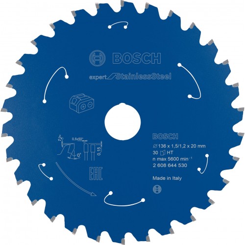 BOSCH Pilový kotouč Expert for Stainless Steel pro akumulátorové pily 136×1,5/1,2×20 T30