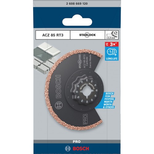 BOSCH Víceúčelový list PRO ACZ 85 RT3 pro multifunkční nářadí, 85 × 2,5 mm 2608669120 BOSCH Víceúčelový list PRO ACZ 85 RT3 pro multifunkční nářadí, 85 × 2,5 mm 2608669120