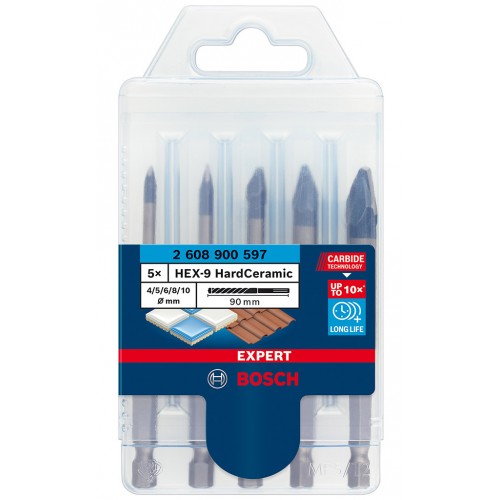 BOSCH 5dílná sada vrtáků do dlažby EXPERT HEX-9 HardCeramic 4/5/6/8/10 mm 2608900597