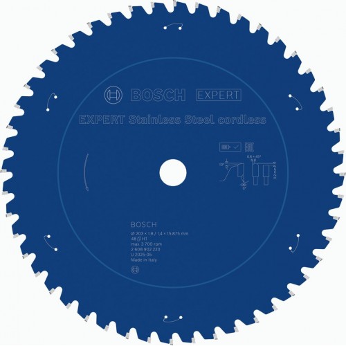 BOSCH EXPERT Stainless Steel cordless Pilový kotouč, 203 × 1,8/1,4 × 15,87 mm, T48 2608902220