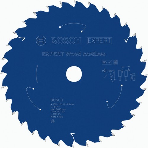BOSCH EXPERT Wood cordless Pilový kotouč, 185 × 1,8/1,2 × 20 mm, T32 2608902234