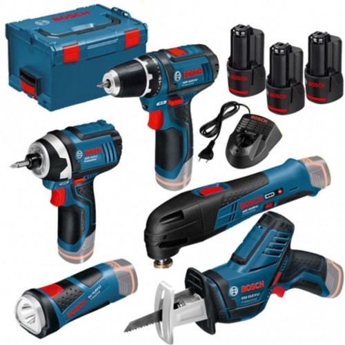 BOSCH 5 Tool Kit 12V: GOP 12V-28, GSR 12V-15, GDR 12V-105, GLI 12V-80, GSA 12V-14 + 3× 2,0Ah akumulátor v L-BOXXu 0615990K11