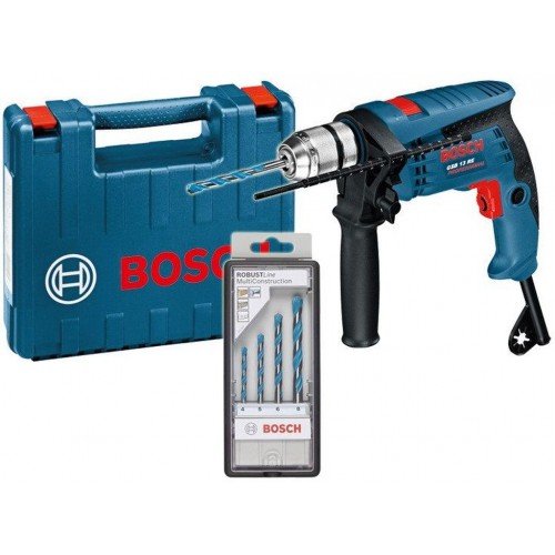 BOSCH GSB 13 RE Příklepová vrtačka + 4dílná sada vrtáků RobustLine CYL-9 + kufr 0601217103