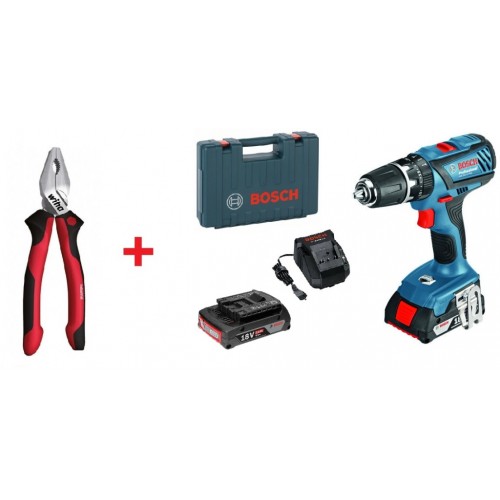 BOSCH GSB 18-2 Li Plus Aku šroubovák s příklepem + kombinované kleště Wiha 0615990K2R