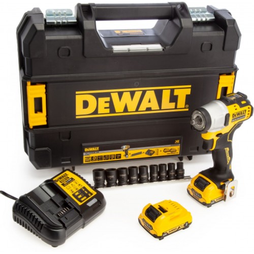 DeWALT DCF902D2 Aku rázový utahovák + sada nástrčných klíčů 3/8" (270Nm/12V/2x2,0Ah) Tstak