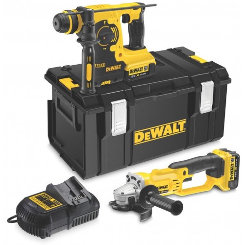 DeWALT DCK271M2 Combo sada 18 V Kladivo SDS-PLUS + Úhlová bruska 2 x 4,0Ah, Thoung box