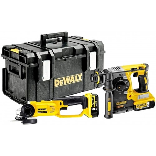 DeWALT Combo sada 18 V Kladivo SDS-PLUS + Úhlová bruska 2 x 5,0Ah, kufr TSTAK VI DCK272P2