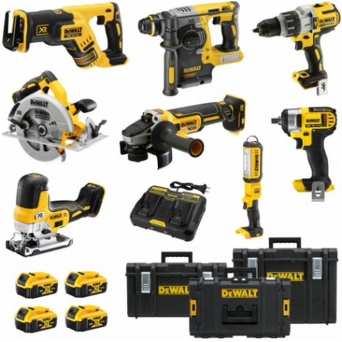 DeWALT DCK820P4 Aku combo sada nářadí 18 V - 7 druhů nářadí, 4x aku 5,0 Ah, 3x kufr