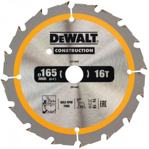 DeWALT DT1948 Pilový kotouč na dřevo s hřebíky 165 x 20 mm, 16 zubů, ATB 20°