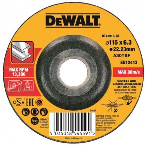 DeWALT DT43916 Brusný kotouč na kov 115 x 6,0mm, Typ 27 DeWALT DT43916 Brusný kotouč na kov 115 x 6,0mm, Typ 27