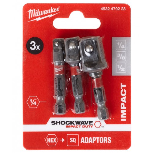 Milwaukee Sada 3 ks rázových adaptérů SHOCKWAVE 1/4" - 3/8" - 1/2" 4932479228