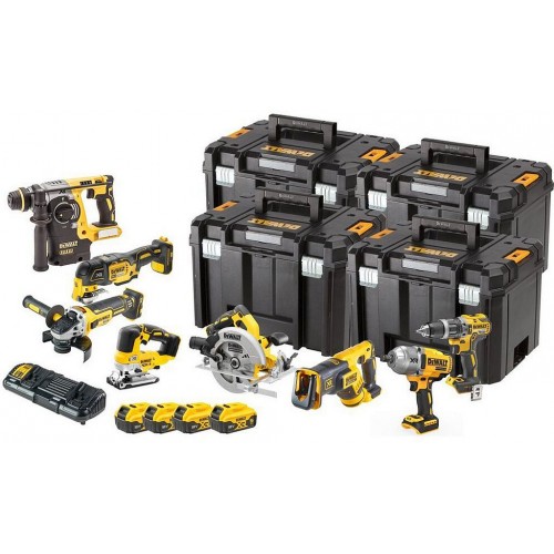 DeWALT DCK865P4T Aku Kombo sada nářadí 18 V - 8 druhů nářadí, 4x aku 5,0 Ah, 4x kufr