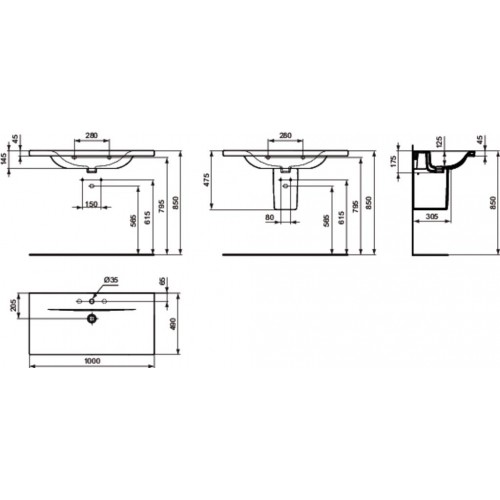 IDEAL Standard CONNECT nábytkové umyvadlo s otvorem 100 x 49 x 17 cm, E812601