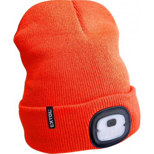 EXTOL LIGHT čepice s čelovkou 4x25lm, USB nabíjení, fluorescentní oranžová, ECONOMY 43455